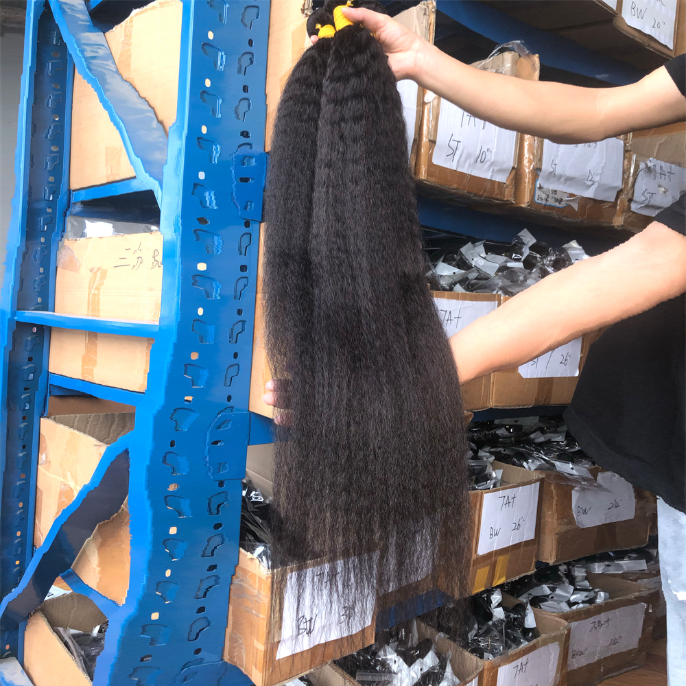 32 34 36 38 40 Inch Kinky Straight Bundles Brazilian Remy Hair Weave Bundles 3/Yaki Straight Natural Black Human Hair