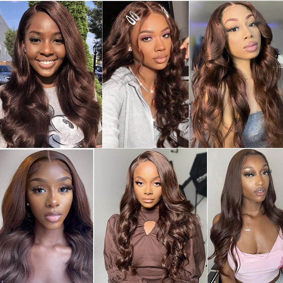 Chocolate Brown Lace Front Human Hair Wig 13x4 HD Transparent 220%density Body Wave Lace Frontal Wigs #ed Human Hair Wigs
