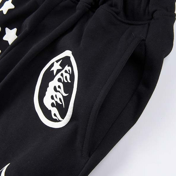 Hellstar Path to Paradise Sweatpants Sweats Foam Elastic Band para homens calças clássicas Flame Star Letter Priper Troushers American Hip Hop Bell Bottoms Smlxl