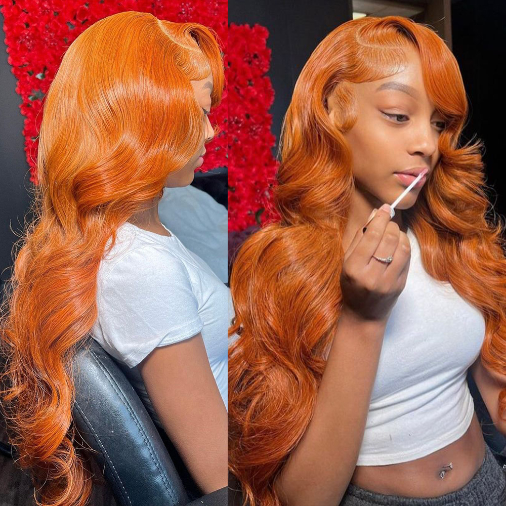 220%Dichtheid 30 34 inch Ginger Body Wave 13x4 Lace Front Wig Human Hair Pre -geplukte oranje HD transparant 13x6 kanten frontale pruiken voor vrouwen