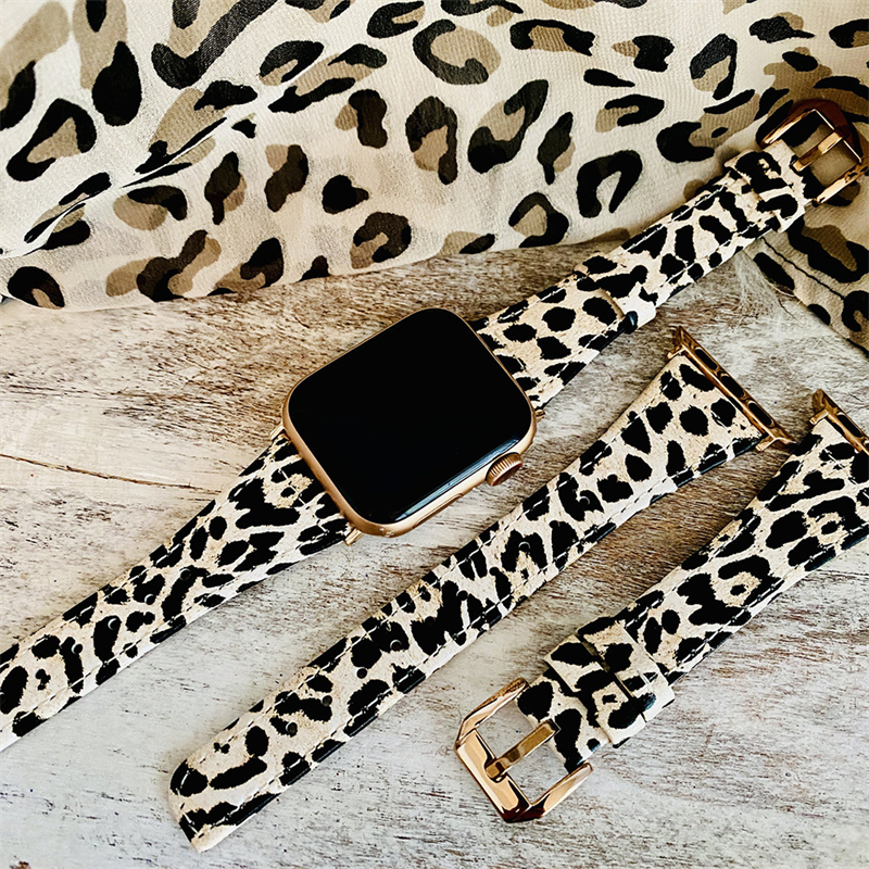 Apple Watch Strap Fashion Liten midja Leopardtryck Riktigt läder Ultra Strap Apple IWATCH 1 ~ 8SE Strap38/40/41mm/42/44/45mm Watch Strap Band