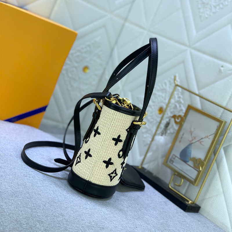 Women mini Bucket Bags Designer Satchel Top Handle Bag Cotton Fabric Leather Crossbody Fashion Handbags