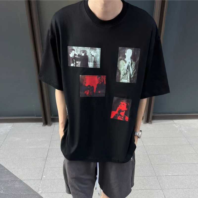 Men's T-Shirts RTIM RAF SIMONS Punk Sticker Hot Stamped Short Sleeve Loose Pulse High Street Underlay T-shirt