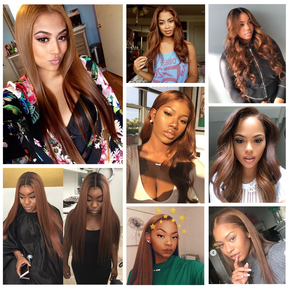 Wholesale Pre Colored Brown Straight Hair Weave Bundles Peruvian Human Hair Extension P4/27 Light Brown Color Remy Bulk 1-4 