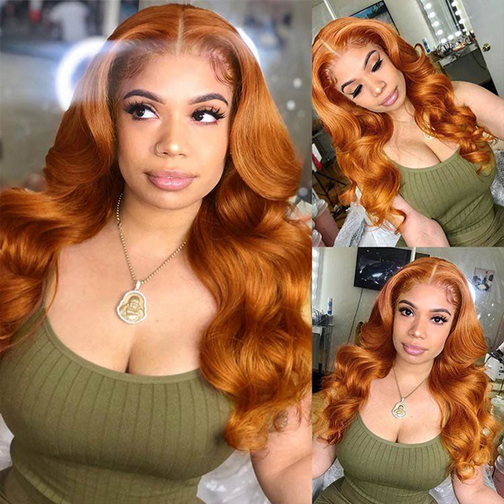 220%density 30 34 Inch Ginger Body Wave 13x4 Lace Front Wig Human Hair Pre Plucked Orange Hd Transparent 13x6 Lace Frontal Wigs for Women