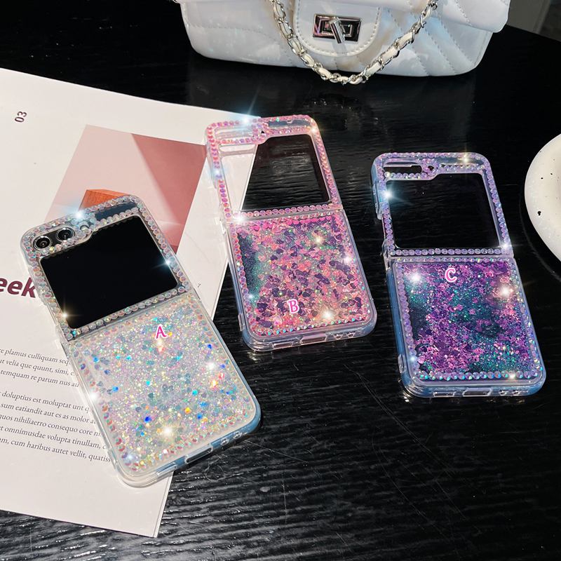 Zflip5 bling diamante pieghevole custodie rigide samsung galaxy z flip 5 4 flip4 zflip5 rhinestone di lusso ragazze shinny cuore amore glitter pc acrilico cround telefonico trasparente