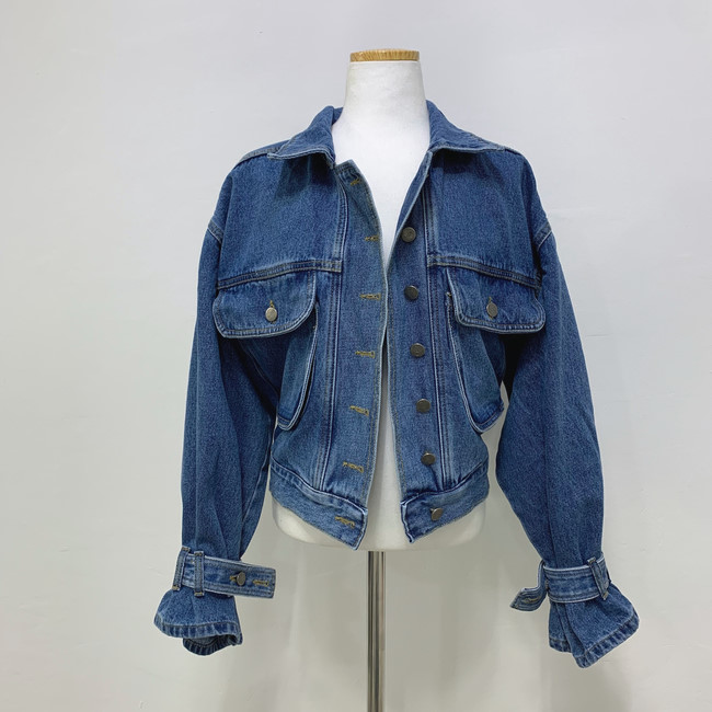 Nouvelle mode femmes automne col rabattu denim jeans bouffée à manches longues lâche veste manteau