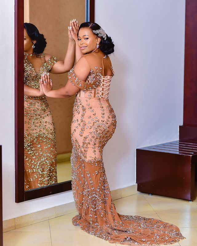 2023 August Aso Ebi Gold Mermaid Prom Dress Beaded Crystals Luxurious Evening Formal Party Second Reception Birthday Engagement Gowns Dresses Robe De Soiree ZJ793