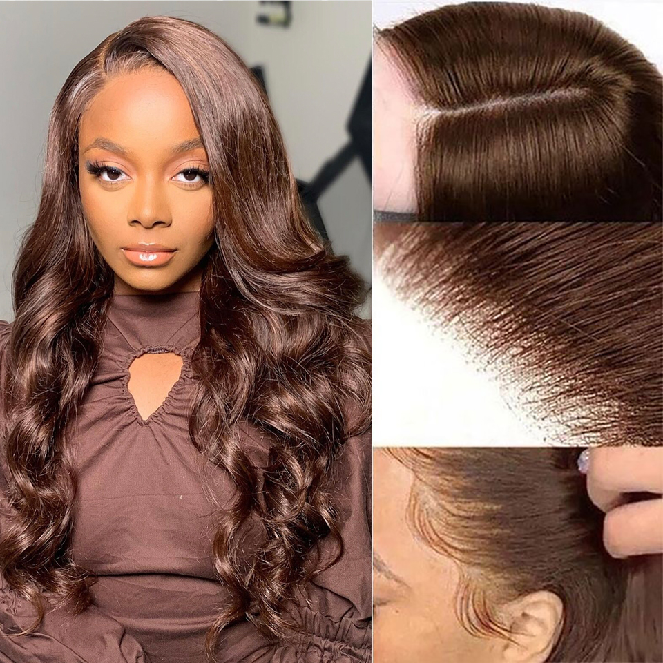 Chocolate Brown Lace Front Human Hair Wig 13x4 HD Transparent 220%density Body Wave Lace Frontal Wigs #ed Human Hair Wigs