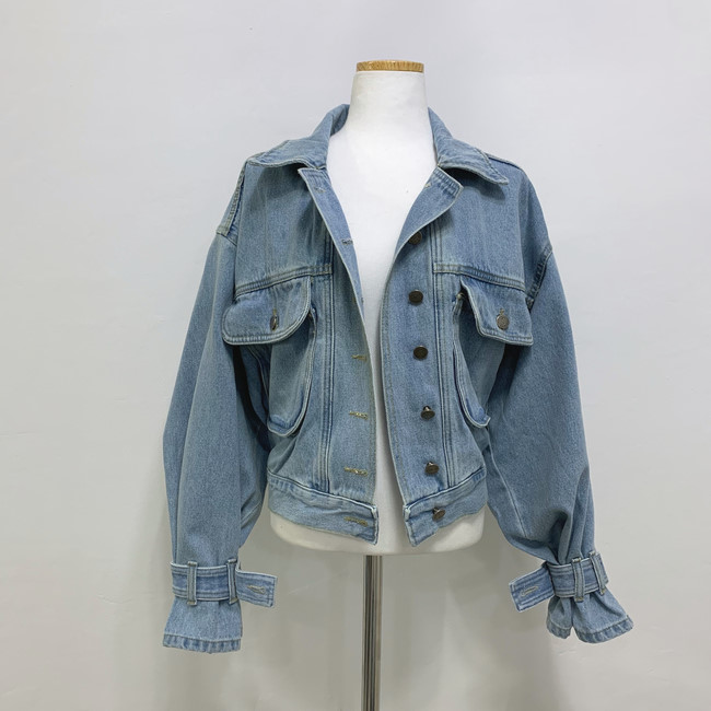 Nouvelle mode femmes automne col rabattu denim jeans bouffée à manches longues lâche veste manteau