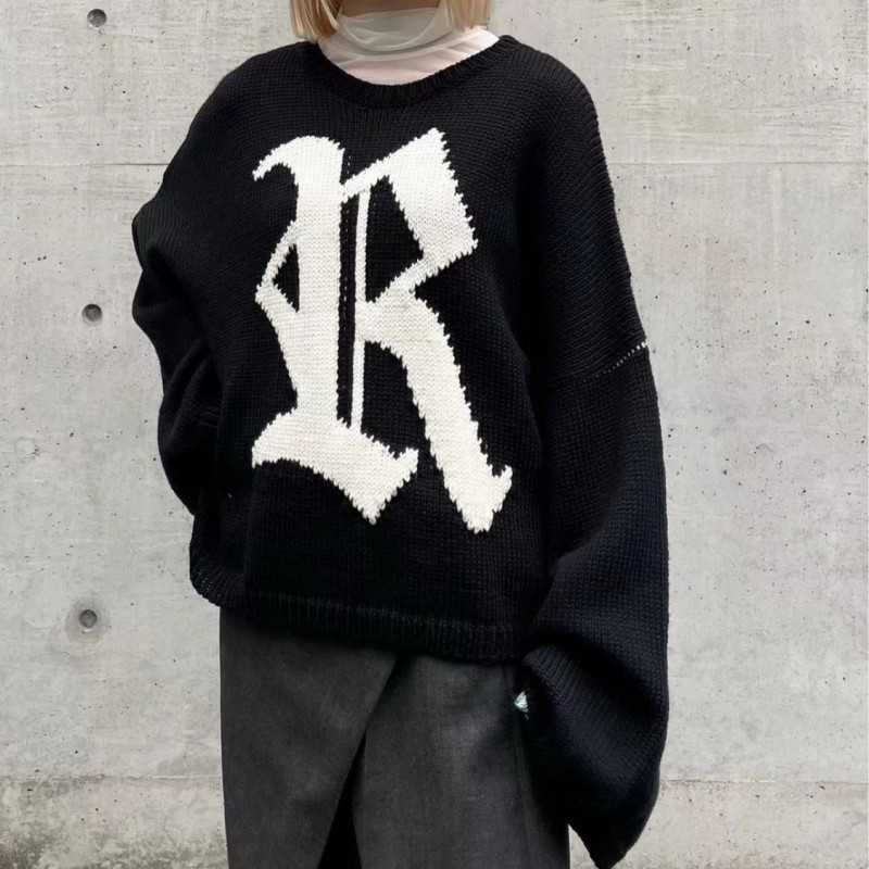 Men's Sweaters RTIM RAF Silhouette Letter Short Wide Round Neck Sweater OS Version High Street Small Fashion Wool Knit