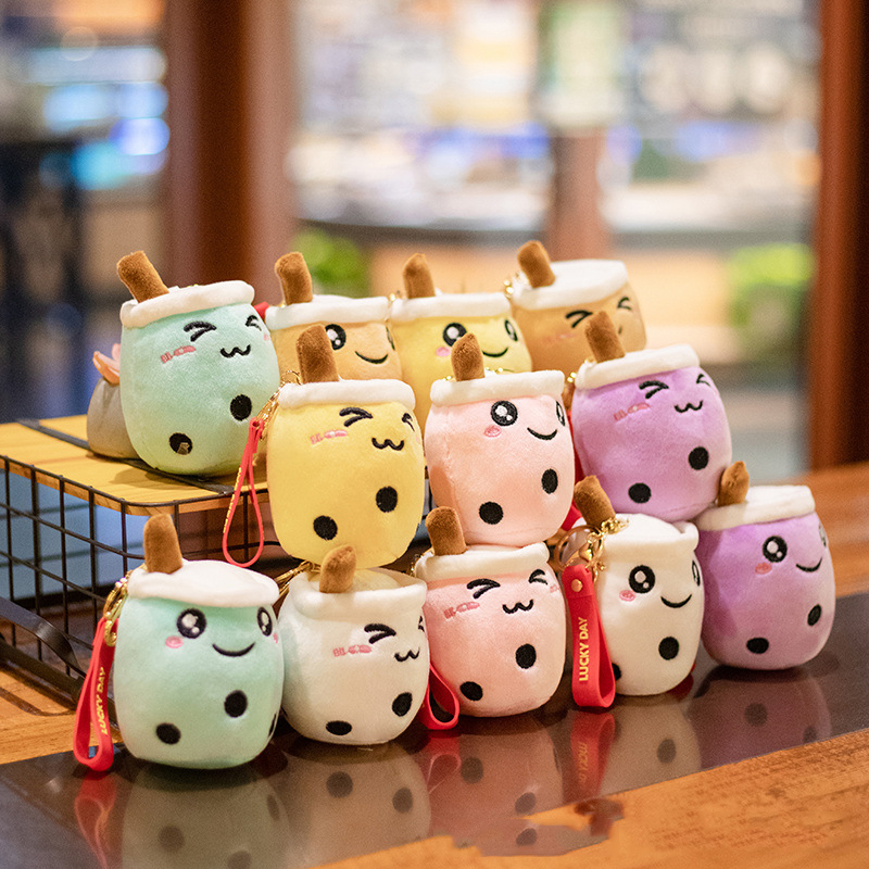 Großhandel Kawaii Mini Boba Milk Tea Tasse Plüschspielzeug Schlüsselbund Rucksack Bag Schlüssel Dekor süße gefüllte Puppe süße Schlüsselkette für Mädchen