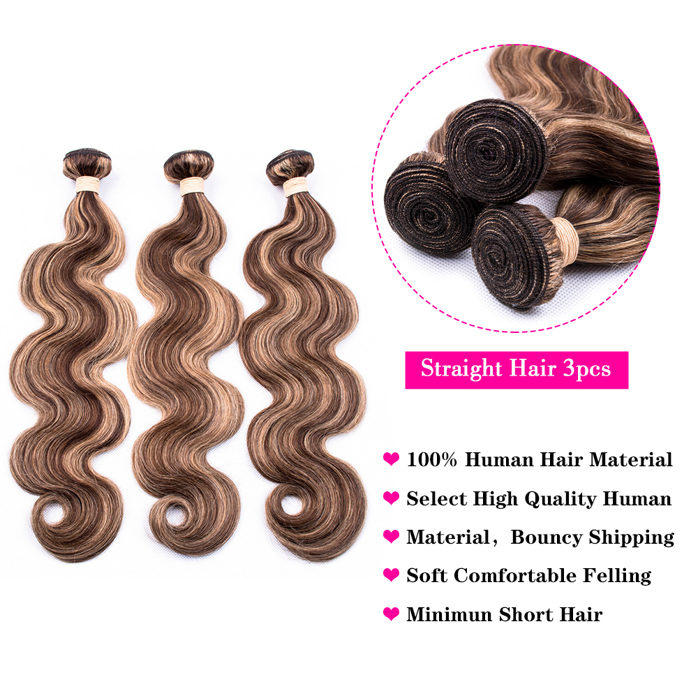 Wholesale Pre Colored Brown Straight Hair Weave Bundles Peruvian Human Hair Extension P4/27 Light Brown Color Remy Bulk 1-4 