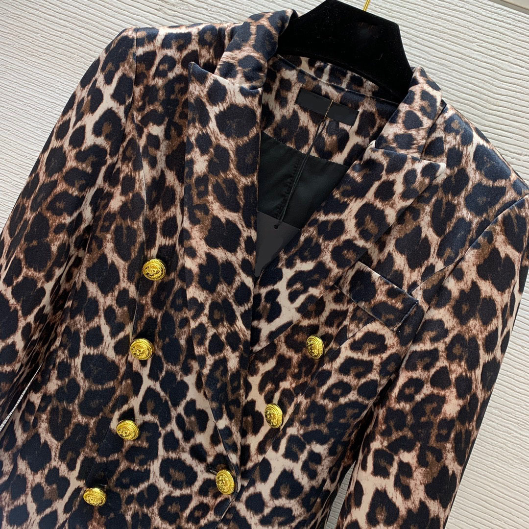 2023 Autumn Multicolor Leopard Print Blazers met lange mouwen met lange mouwen gekotte Lapel-knoppen met dubbele breasted uit de laper