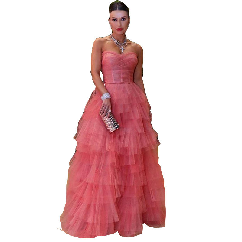 2023 Sexy Prom Dresses Sweetheart A Line Sleeveless Tulle Ruffles Watermelon Floor Length Party Dress Evening Gowns