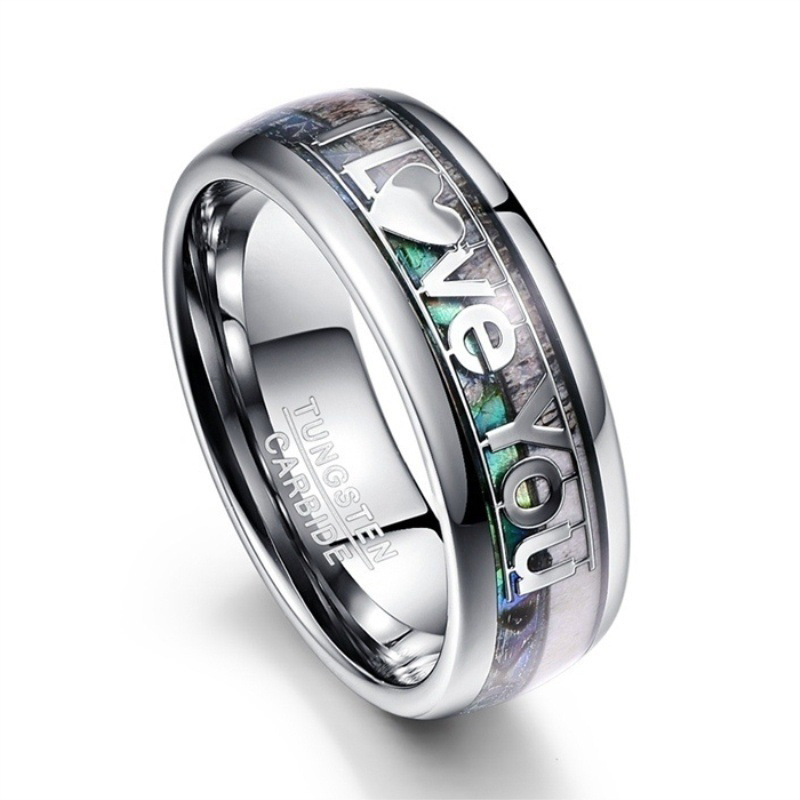 Mode „Ich liebe dich“ Brief Edelstahl Ringe Inlay Koa Holz und Abalone Muschel Ringe für Männer Frauen Paar Hochzeit Schmuck