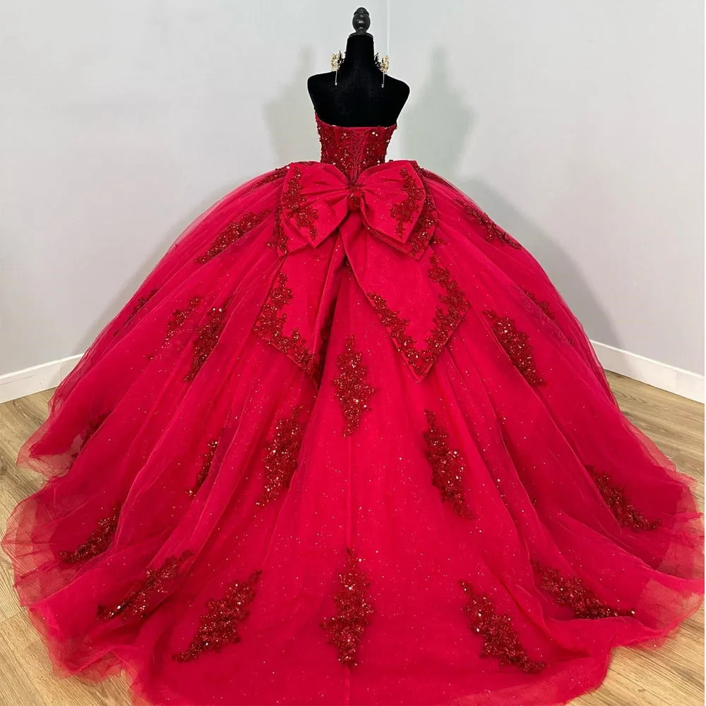 Red Sweetheart Ball Gown Quinceanera Dresses For Girls Beaded Birthday Party Gowns Lace Up Back Graduation