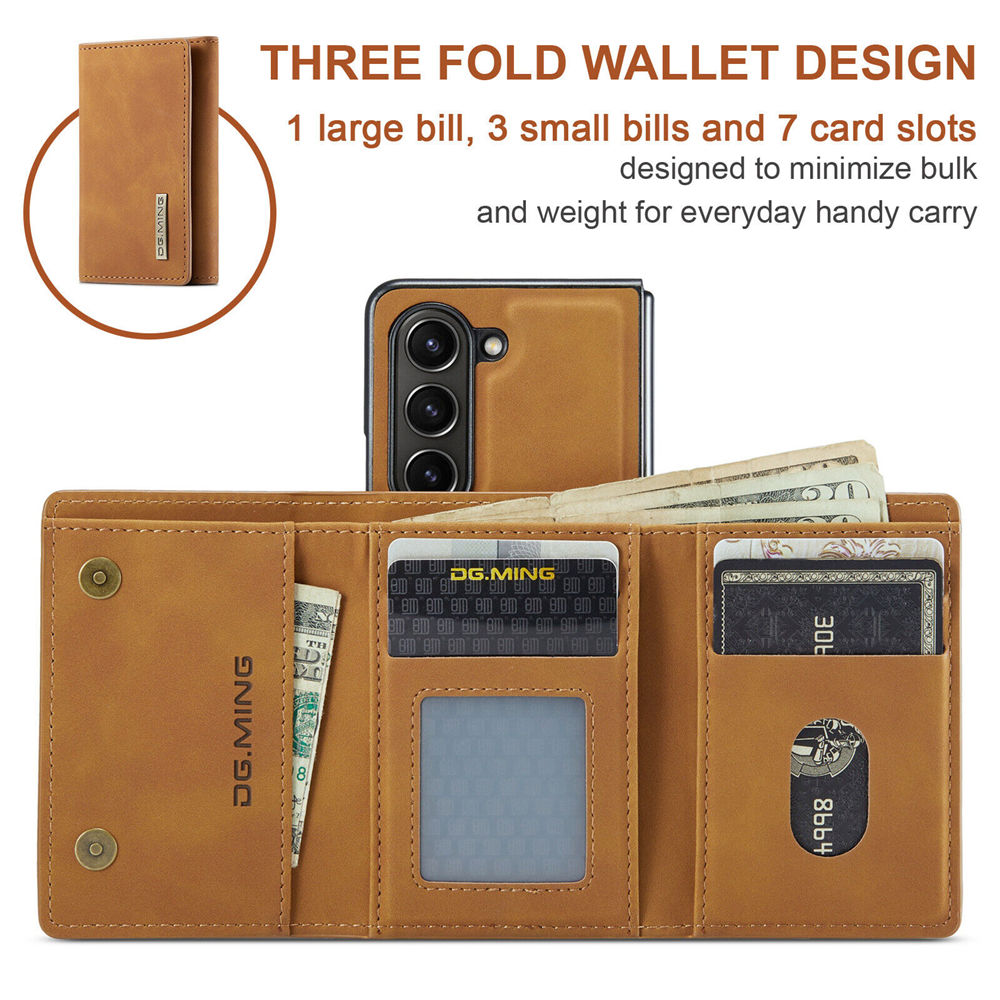 DG.ming 2in1 Caixa de carteira de couro para Samsung Galaxy Z Fold5 4 3 Tampa de divisão magnética