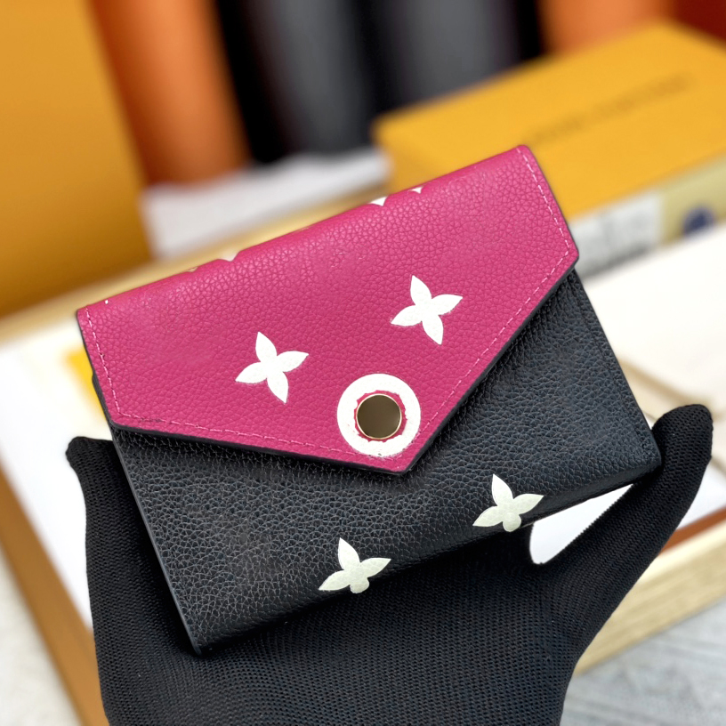 Fashion women's Designer wallets Cards holder Trifold Wallet Womens coin purse multi card slot clip purse high quality lychee texture Leather wallet with box