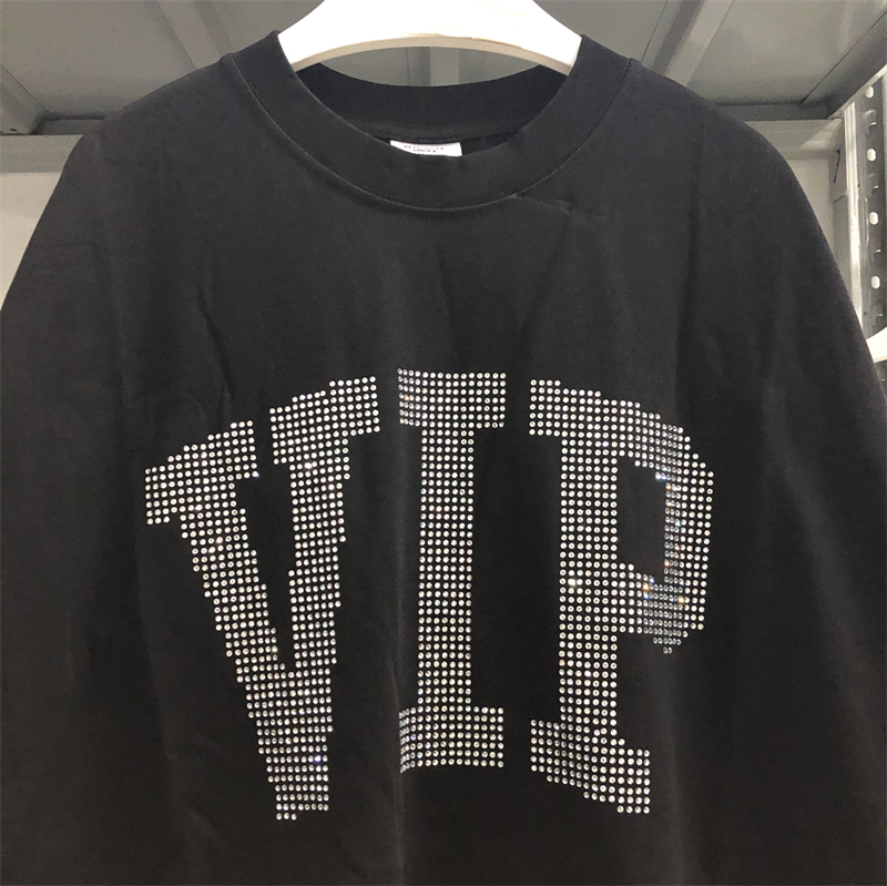 Washed Rhinestone T Shirt Men Women 1 Quality Oversize Black Casual T-shirt Tops Tee