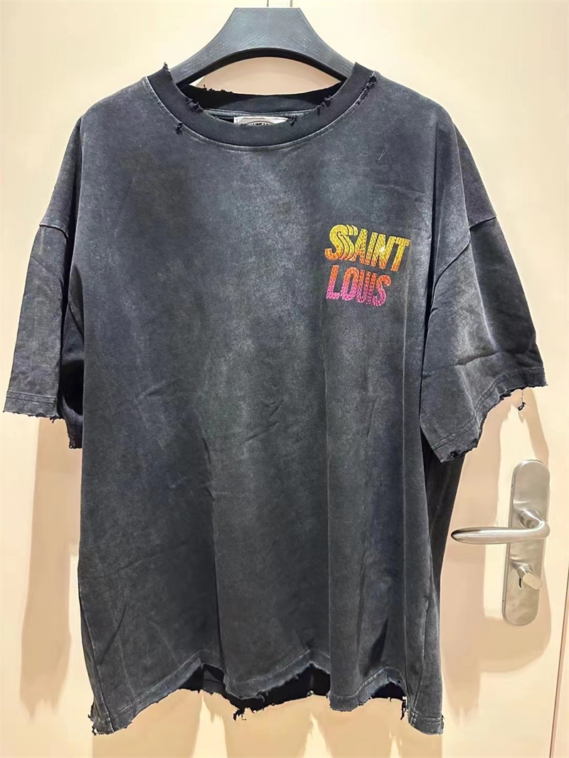 洗浄されたTシャツの男性女性1高品質破壊特大ティーカジュアル半袖