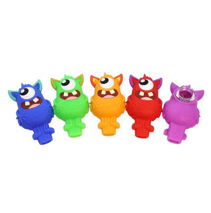 Colorful Silicone Pipes Halloween Rat Toothed Monster Style Glass Filter Nineholes Screen Bowl Portable Herb Tobacco Cigarette Holder Smoking Handpipes DHL