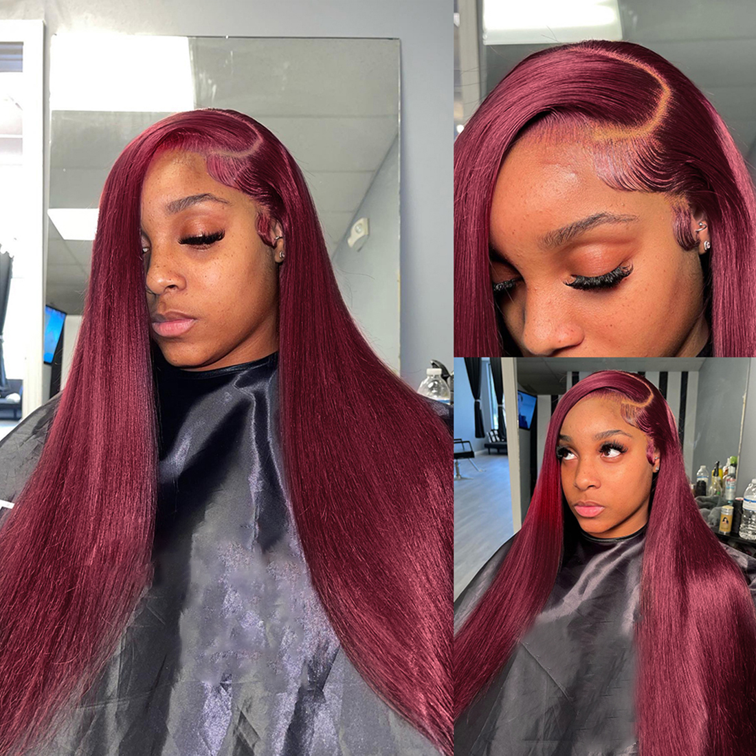 99J Red 13x6 Straight Lace Front Brand Glueless 220 ٪ كثافة شعر مستعار للشعر البشري للنساء 30 32 34 بوصة 13x4 HD الدانتيل