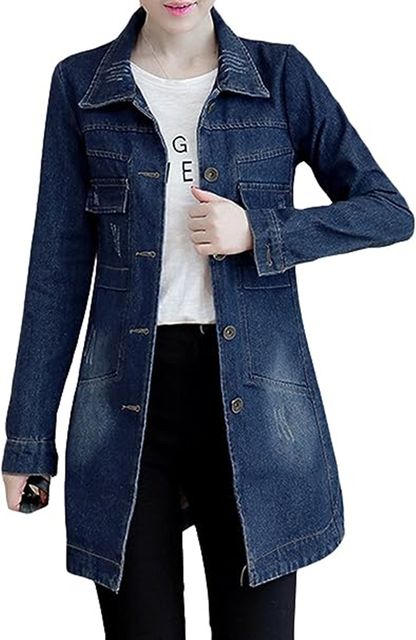 2023 automne hiver femmes Denim Trench revers cou simple boutonnage poches mince femmes longs manteaux BKF001