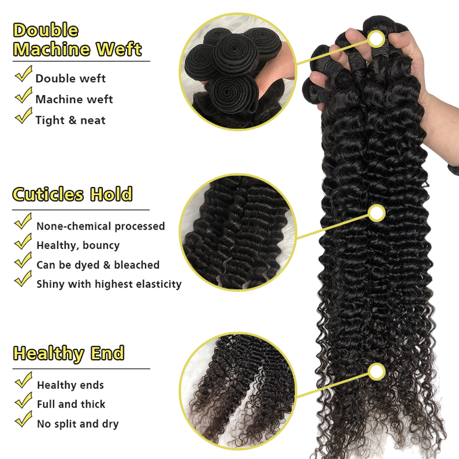 30 32 40 Inch Deep Wave Brazilian Virgin Hair Weaves Bundles 3 4 Bundles Human Hair Bundles Single Bundles Remy Hair Extensions