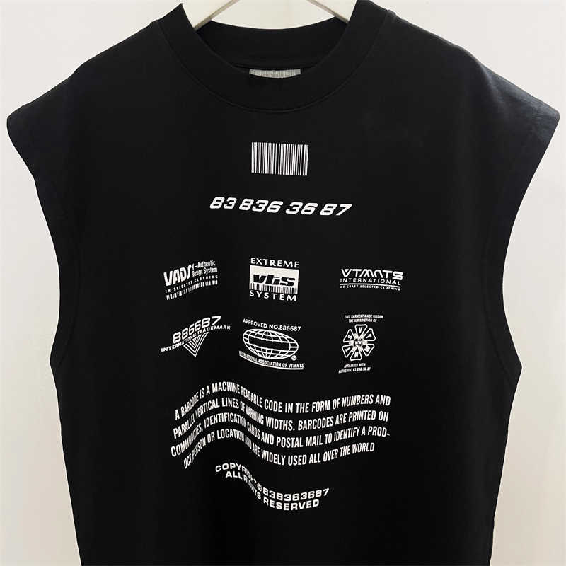 Men's T-Shirts Good Quality Vetements Fashion Sleeveless T-Shirt Men 1 1 Casual Black VTM Women Tees T Shirt Men Clothing