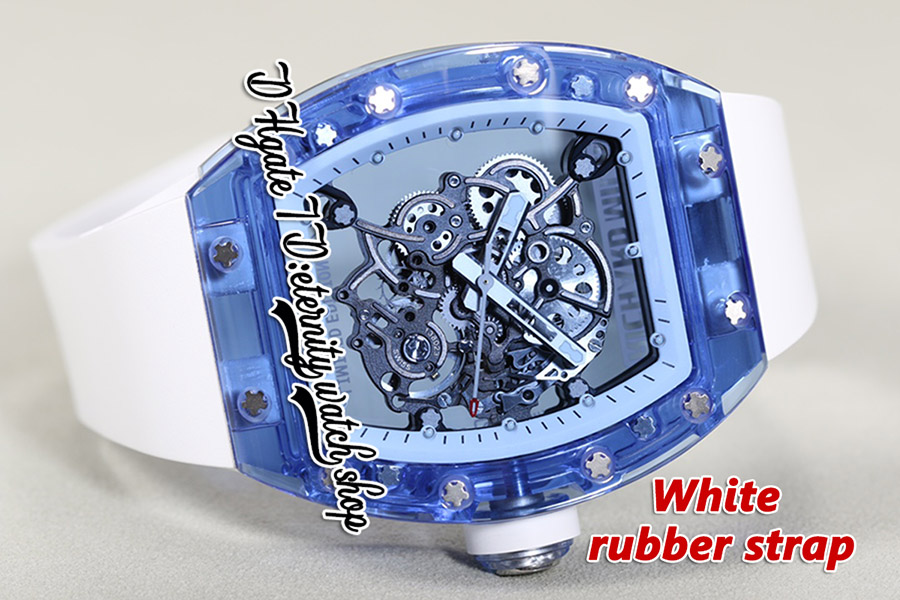 RMF AET 055 MENS WATCH RMUL2 Механический складывание рук истинного баланса Пружина Кристаллический Кейс Кейс Скелет Белый внутренний кольцо резиновый ремешок 2023 Супер издание Eternity Watches Watches