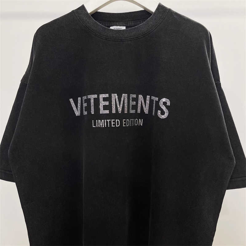 남자 티셔츠 좋은 품질 대형 Vetements Limited Edition 플래시 드릴 패션 티셔츠 남성 검은 VTM 여성 빈티지 티 셔츠