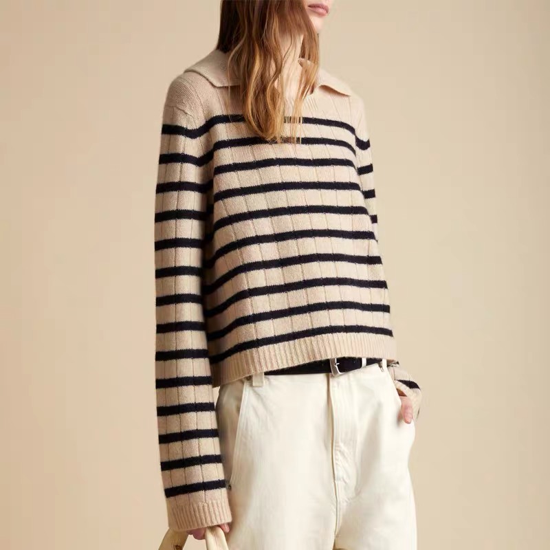 KH */ * TE Sweater Striped for Women - Outono e Winter Design Sense para o nicho de malha de lã Merino de nicho de estilo preguiçoso -23