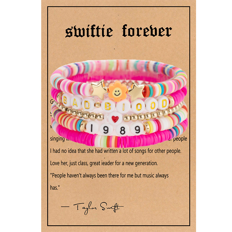 Swiftie Friendship Bracelets 세트 Taylor Music Surfer Heishi Beads 가닥 Flower Heart Star Letter Charm Stackable Soft Clay Bohemian Wristband Beach Jewelry