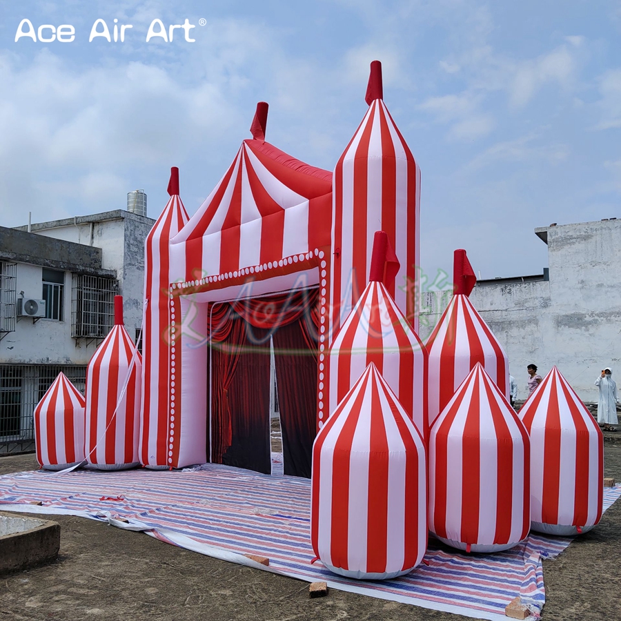 8mW Inflatable Circus Arch with Removal Curtain Inflatable Red and White Archway Gantry Entrance for Event Stage