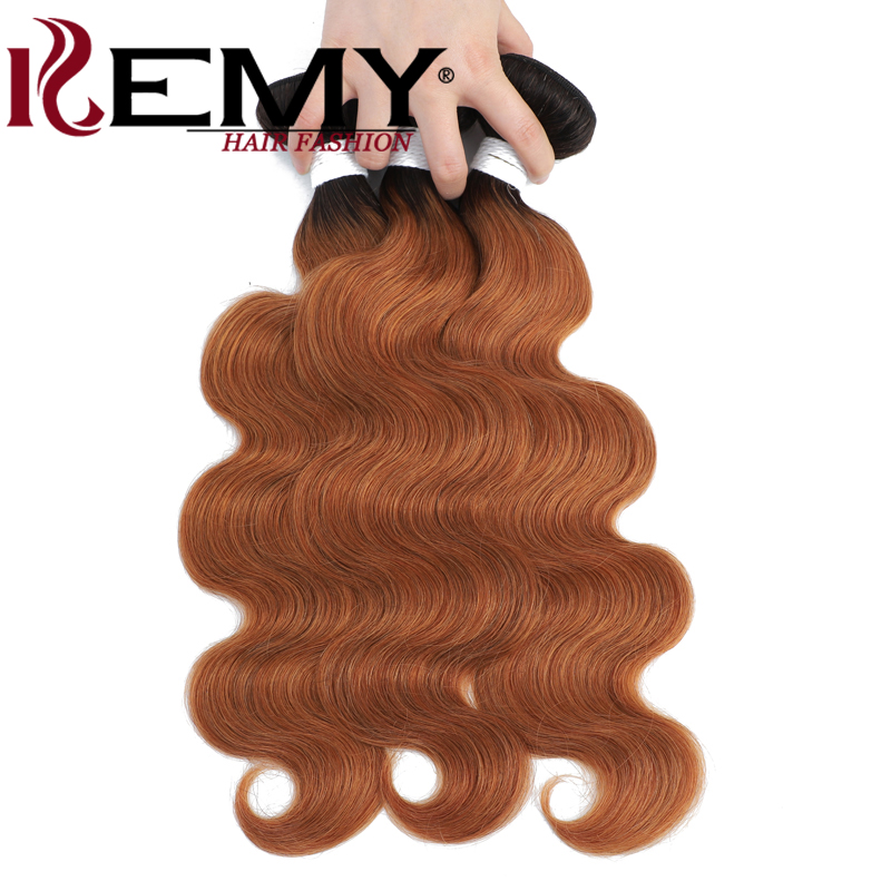 Body Wave Human Hair Bundles 1B/30 Ombre Brown Colored Human Hair Weave Bundles for Women Brazilian Remy Hair 3/4 Bundle Deals