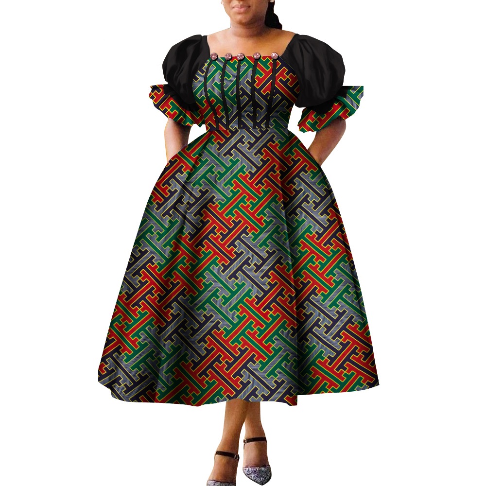 Vestidos de estilo africano para mulheres vestidos de cintura alta de manga de feminina ankara vestido africano vestido princesa túmulo africaine femme wy9970