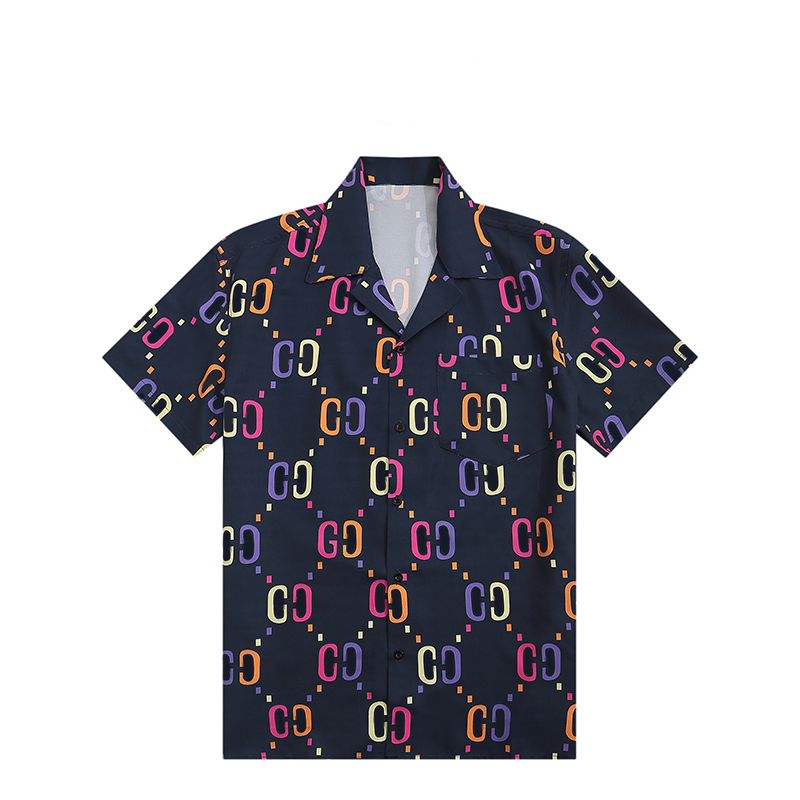 Lüks Tasarımcı Gömlekler Erkek Moda Geometrik Klasik Baskı Siyah Bowling Gömlek Hawaii Çiçek Gündelik Gömlekler M-3XL