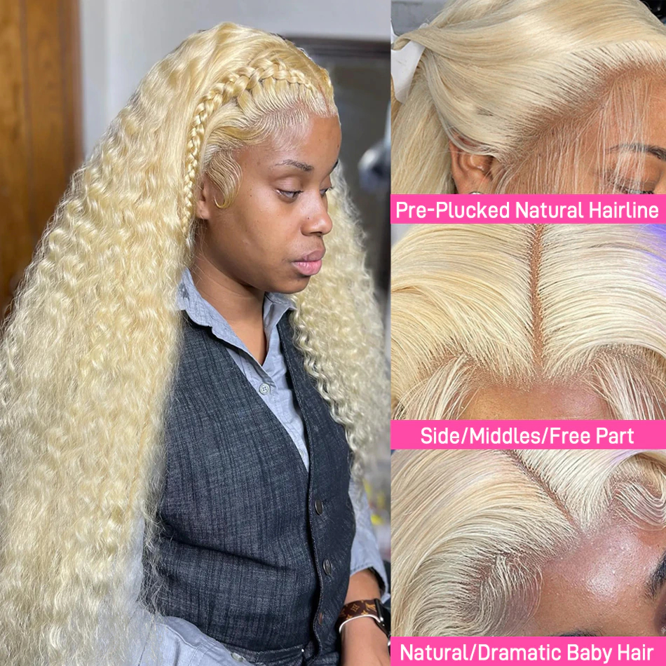 38 Inches Blonde 613 Deep Wave13x6 Hd Lace Frontal Wig Brazilian 13x4 Transparent Lace Front Colored Kinky Curly Wigs Human Hair