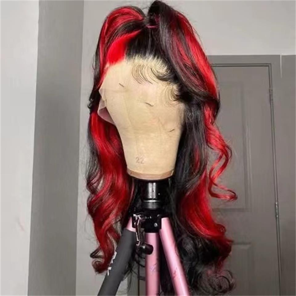 Ombre Highlight Red Black Colored Wigs Hd Transparent Lace Frontal Wig Body Wave Human Hair Pre Plucked 13x4 Lace Front Wigs