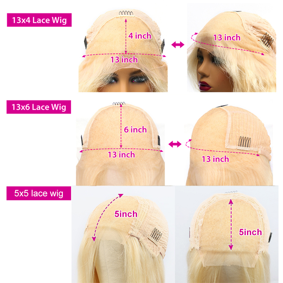 13x4 13x6 Transparente 613 Honey Lace Loiro Frontal Human Wigs Brasiled Body Wave 5x5 Wig de fechamento de renda para mulheres