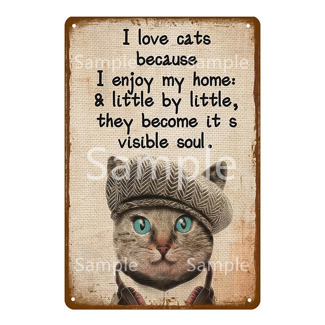 Witte zwarte kat vintage plaque poster schattige huisdier tinnen bord muur hangend metaal voor badkamer woonkamer café man grotecoratie grappige katten metaal schilderen 30x20cm w01