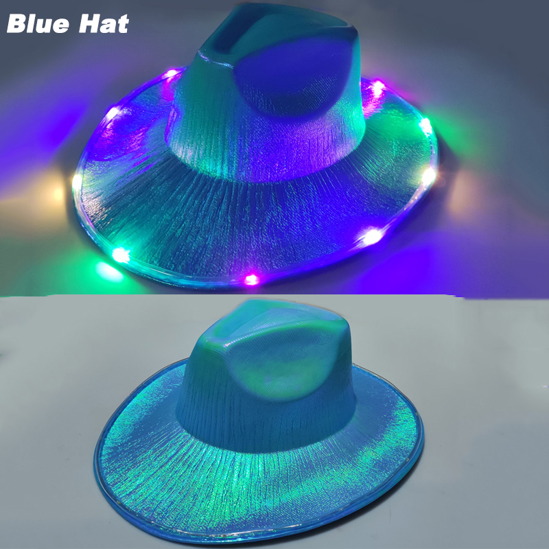 LED Colorful Light Up  Hats Neon Sparkly Space Light Up Cowgirl Hat Holographic Rave Fluorescent Hats Costume Party