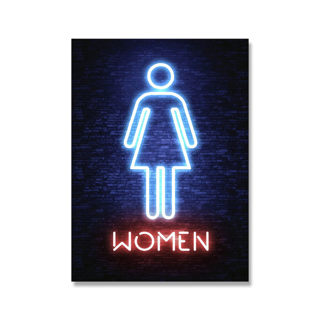 Man Woman Neon WC Sign Canvas Painting Funny Toilet Posters And Prints Wall Art Nordic Wall Pictures For Bathroom Washroom Home Decor No Frame Wo6