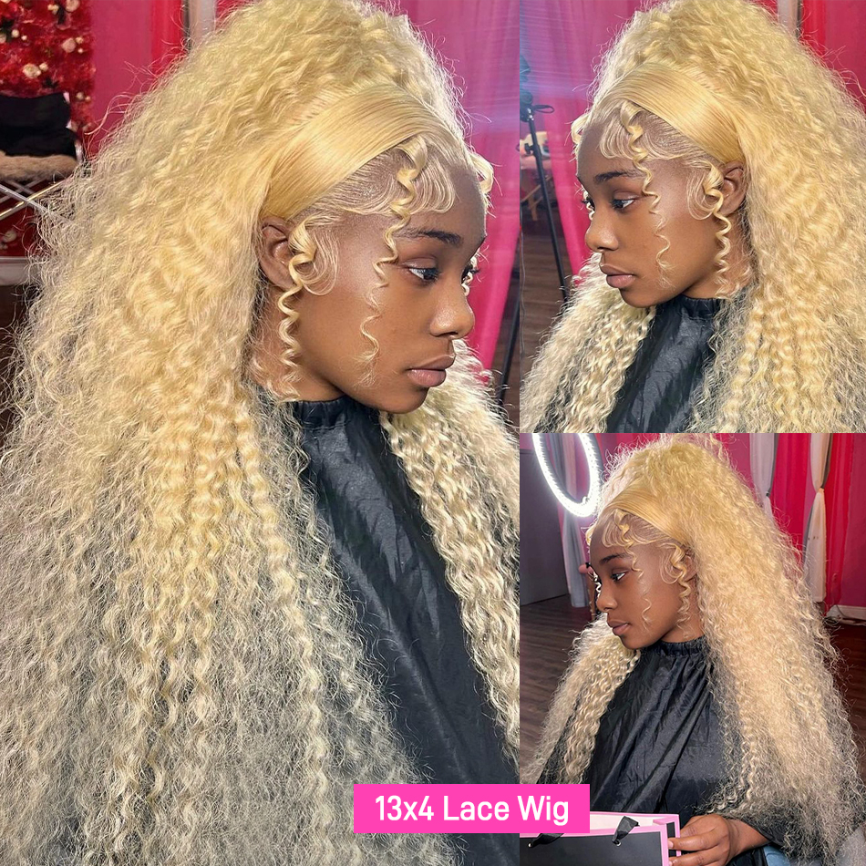 38 Inches Blonde 613 Deep Wave13x6 Hd Lace Frontal Wig Brazilian 13x4 Transparent Lace Front Colored Kinky Curly Wigs Human Hair