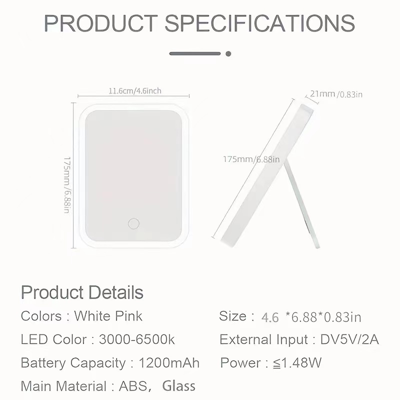 LEDメイクアップミラータッチスクリーン3ライトポータブルスタンディングフォールディングバニティミラー5倍の拡大コンパクト化粧品ミラー