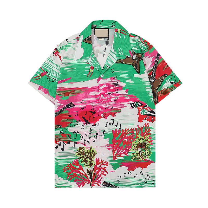 Lyxdesigner skjortor Mens mode geometriska klassiska tryck svart bowling skjorta hawaii blommor casual skjortor m-3xl