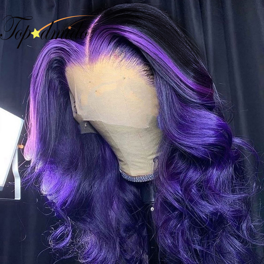 220%density 13x4 Ombre Color Lace Front Human Hair Wig with Baby Hair Purple Brazilian Remy Hair Lace Front Wig Transpare Lace Wig