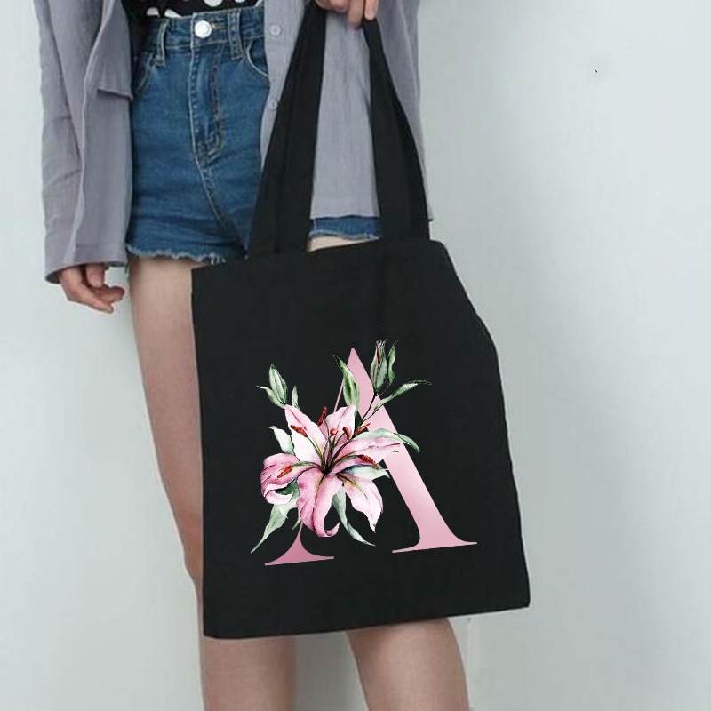 Bolsas de sacolas para mulheres canvas 202222 Casual Bolsas de flores letra cor de flores impressa Bolsa de ombro dobrável reutilizável