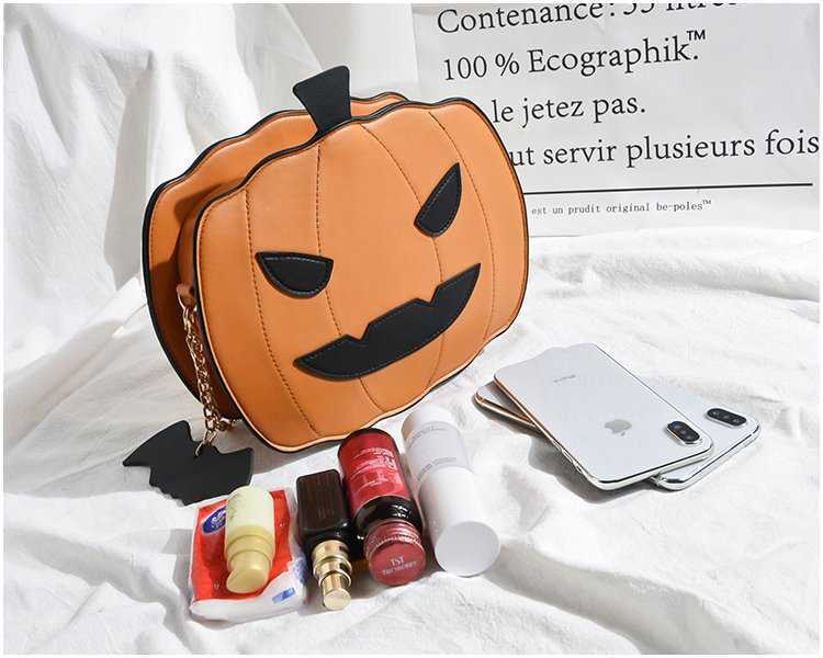 Trendy new Funny Cartoon Halloween bright face pumpkin chain bag cute personality One Shoulder Messenger Bag Small Square bag 230821